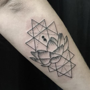 Geometric Lotus Flower with Semicolon Tattoo