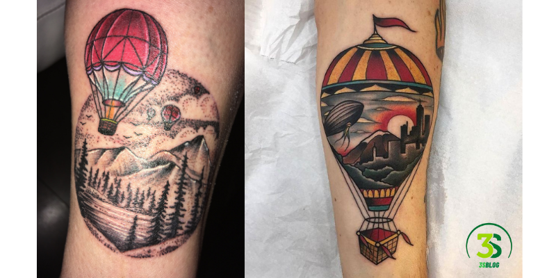 Hot Air Balloon tattoo with Landscapes