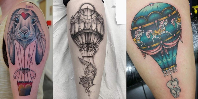 Hot Air Balloon tattoo with animals