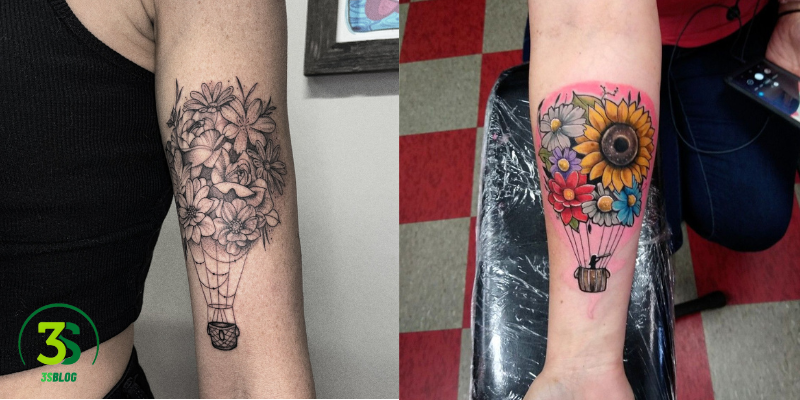 Hot Air Balloon tattoo with floral