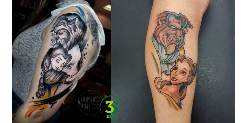 Portraits of Belle and the Beast Tattoos