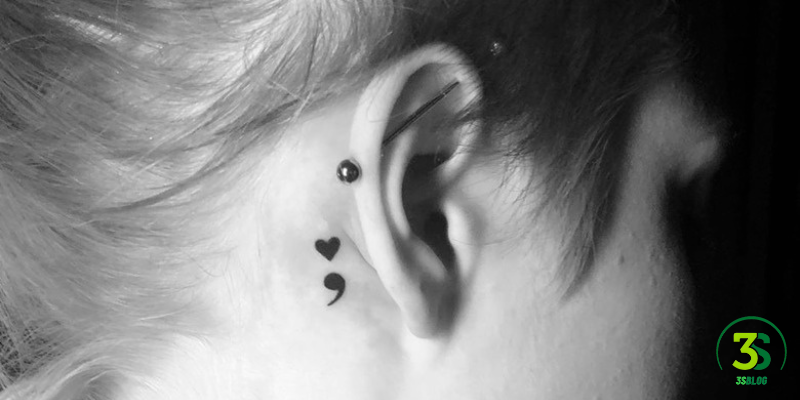 Semicolon Tattoo Behind the Ear Meaning