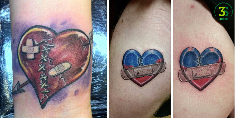 small broken heart with Band-Aid tattoo on wrist