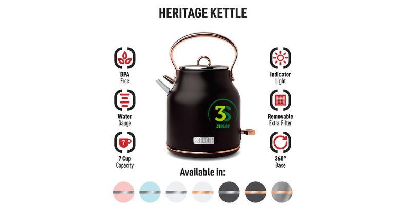 HADEN Heritage Black and Copper Electric Tea Kettle 