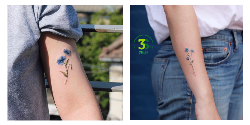 Minimalist Blue Floral Tattoos